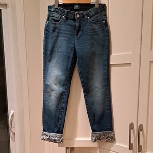 067 - JAG "Carter Girlfriend" Blue Ankle Jeans With Cool Embroidered Cuff.